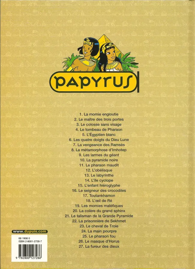 Verso de l'album Papyrus Tome 8 La métamorphose d'Imhotep