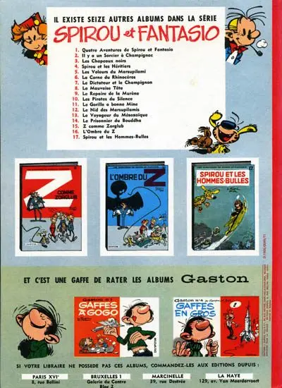 Verso de l'album Spirou et Fantasio Tome 7 Le dictateur et le champignon