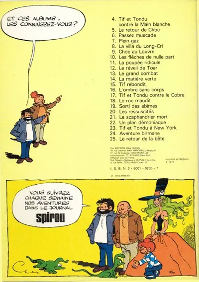 Verso de l'album Tif et Tondu Tome 5 Le retour de Choc
