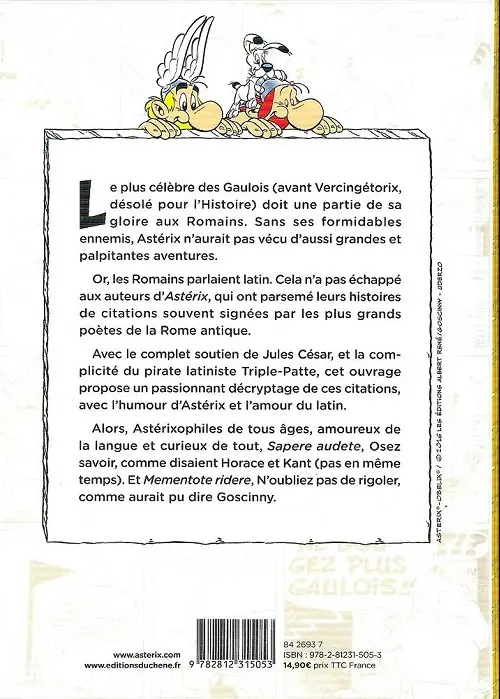 Verso de l'album Astérix Les citations latines expliquées de A à Z
