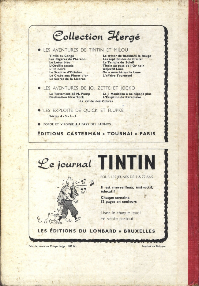 Verso de l'album Tintin Tome 30