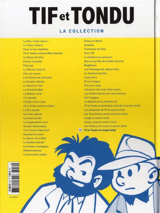 Verso de l'album Tif et Tondu La collection Tome 52 Tif et Tondu au Congo belge