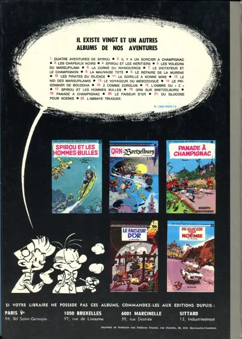 Verso de l'album Spirou et Fantasio Tome 19 Panade à Champignac