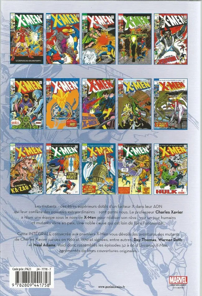 Verso de l'album X-Men L'intégrale Tome 21 1969-1970