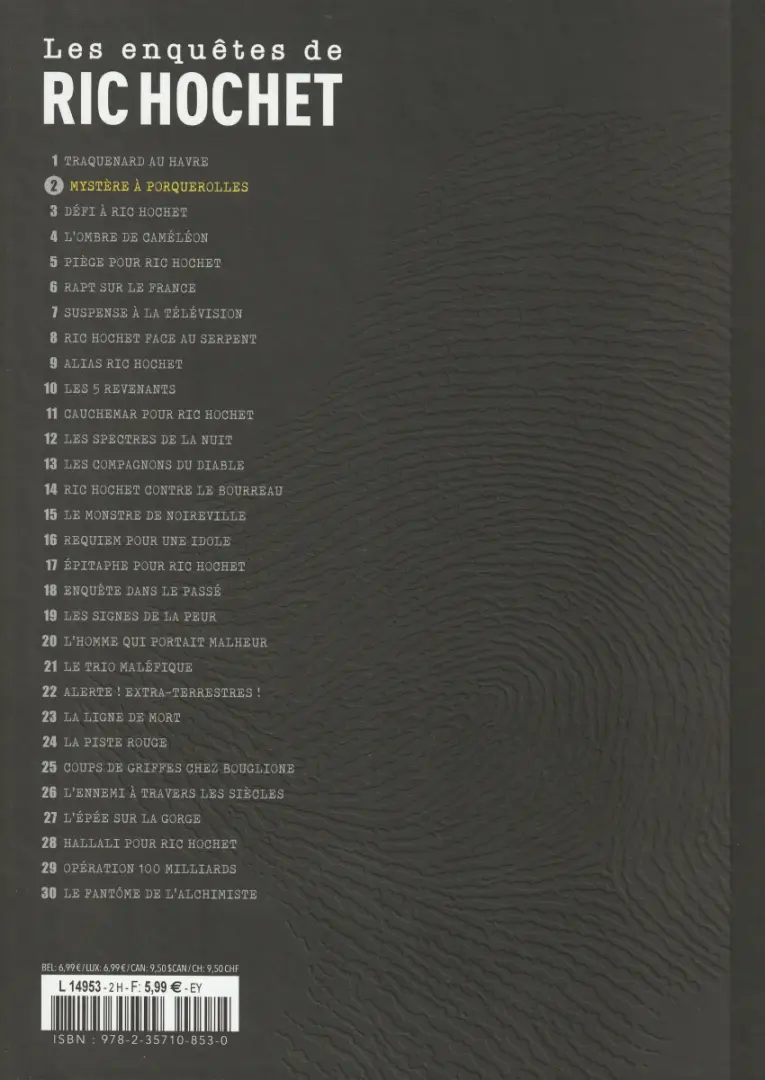 Verso de l'album Les enquêtes de Ric Hochet Tome 2 Mystère à Porquerolles