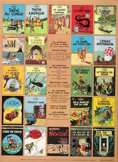 Verso de l'album Tintin Tome 13 Les 7 boules de cristal