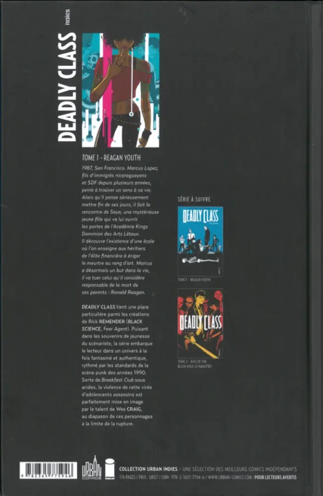 Verso de l'album Deadly Class Tome 1 Reagan Youth