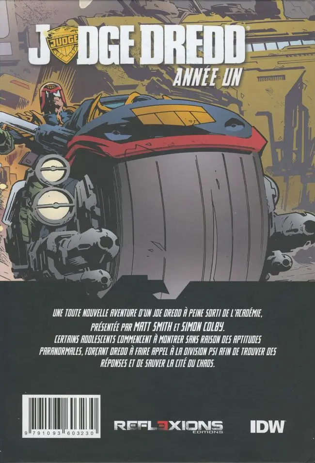 Verso de l'album Judge Dredd: Année un