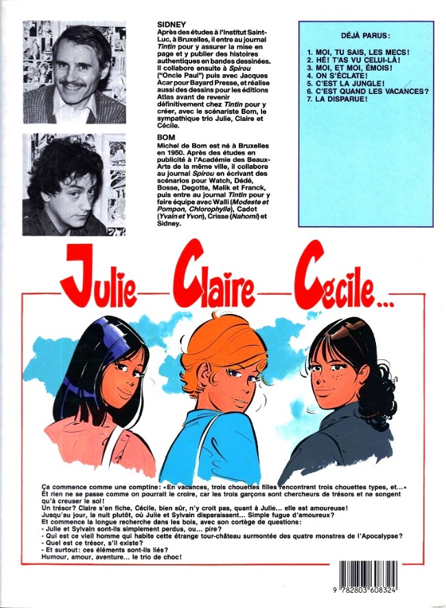 Verso de l'album Julie, Claire, Cécile Tome 7 La disparue !