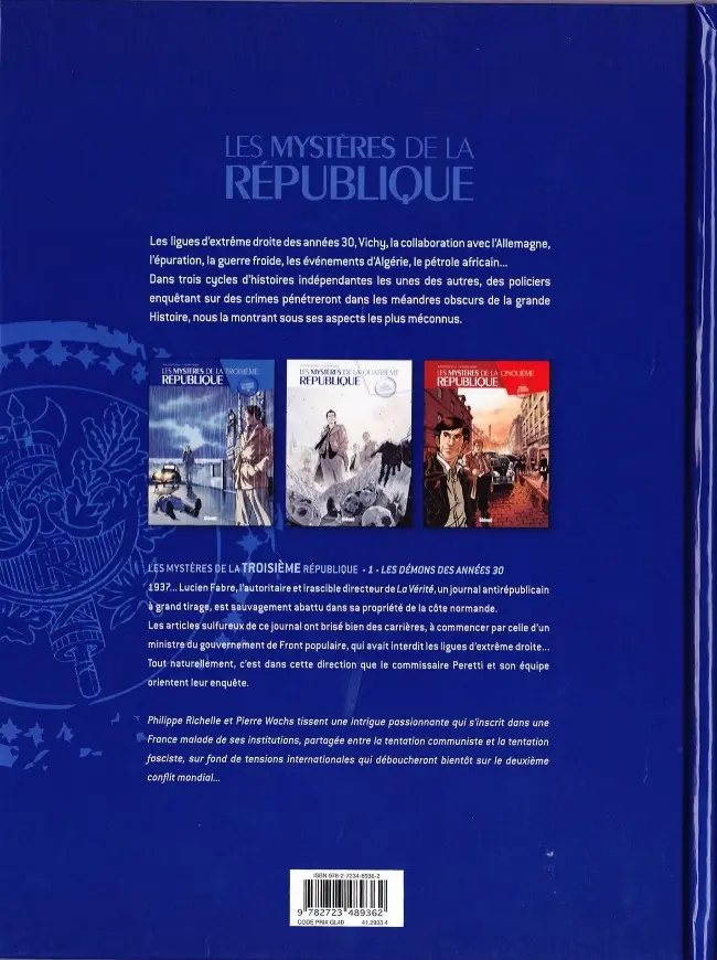 Verso de l'album Les Mystères de la Troisième République Tome 1 Les démons des années 30