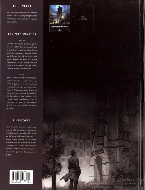 Verso de l'album Paris Maléfices Tome 1 La Malédiction de la tour Saint-Jacques