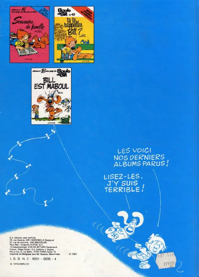 Verso de l'album Boule & Bill Tome 6 60 gags de Boule et Bill