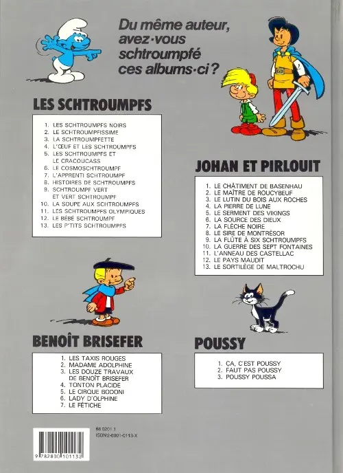 Verso de l'album Les Schtroumpfs Tome 6 Le cosmoschtroumpf