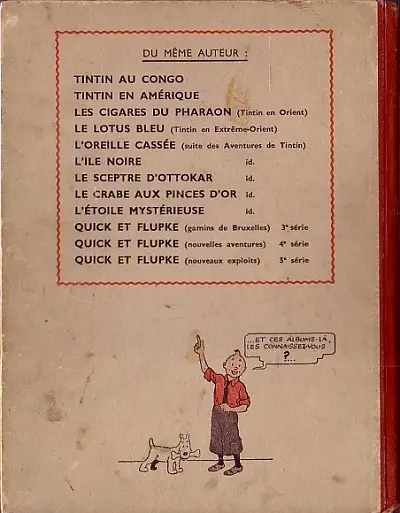 Verso de l'album Tintin Tome 8 Le sceptre d'Ottokar