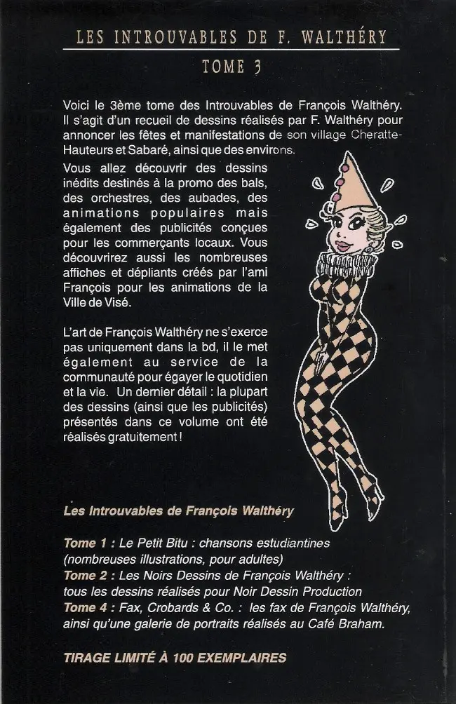 Verso de l'album Les Introuvables de F. Walthéry Tome 3 Fêtes à Gogo