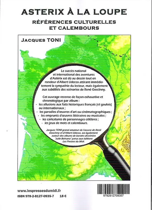 Verso de l'album Astérix à la loupe Références culturelles et calembours
