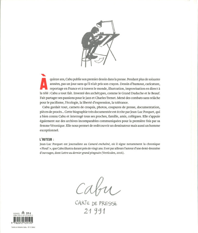 Verso de l'album Cabu : Une vie de dessinateur