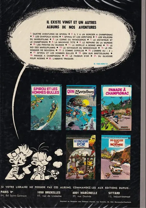 Verso de l'album Spirou et Fantasio Tome 19 Panade à champignac