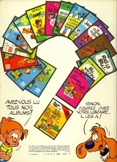 Verso de l'album Boule & Bill Tome 11 Jeux de Bill