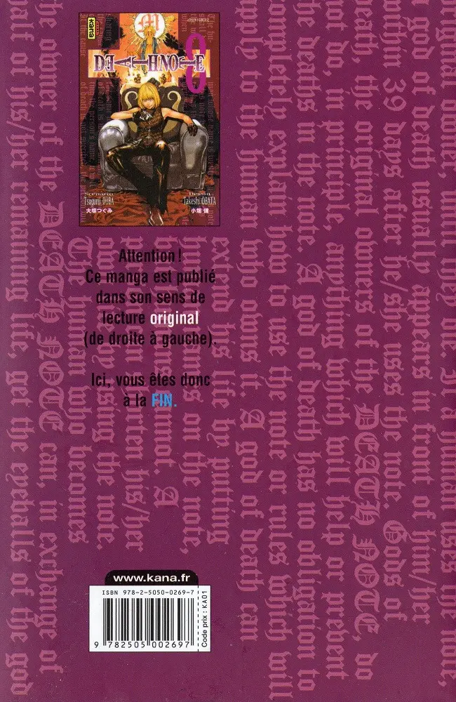 Verso de l'album Death note 8