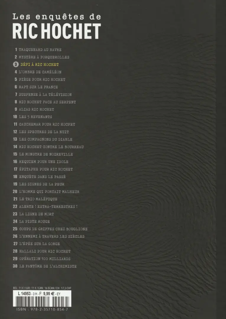 Verso de l'album Les enquêtes de Ric Hochet Tome 3 Défi à Ric Hochet