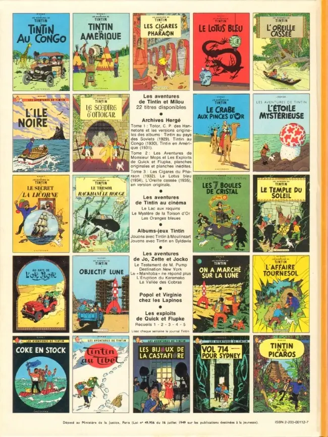 Verso de l'album Tintin Tome 13 Les 7 boules de cristal