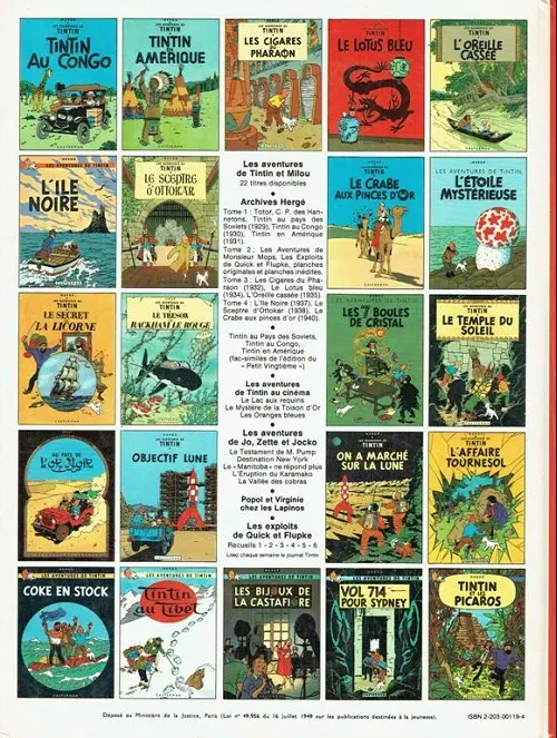 Verso de l'album Tintin Tome 20 Tintin au Tibet