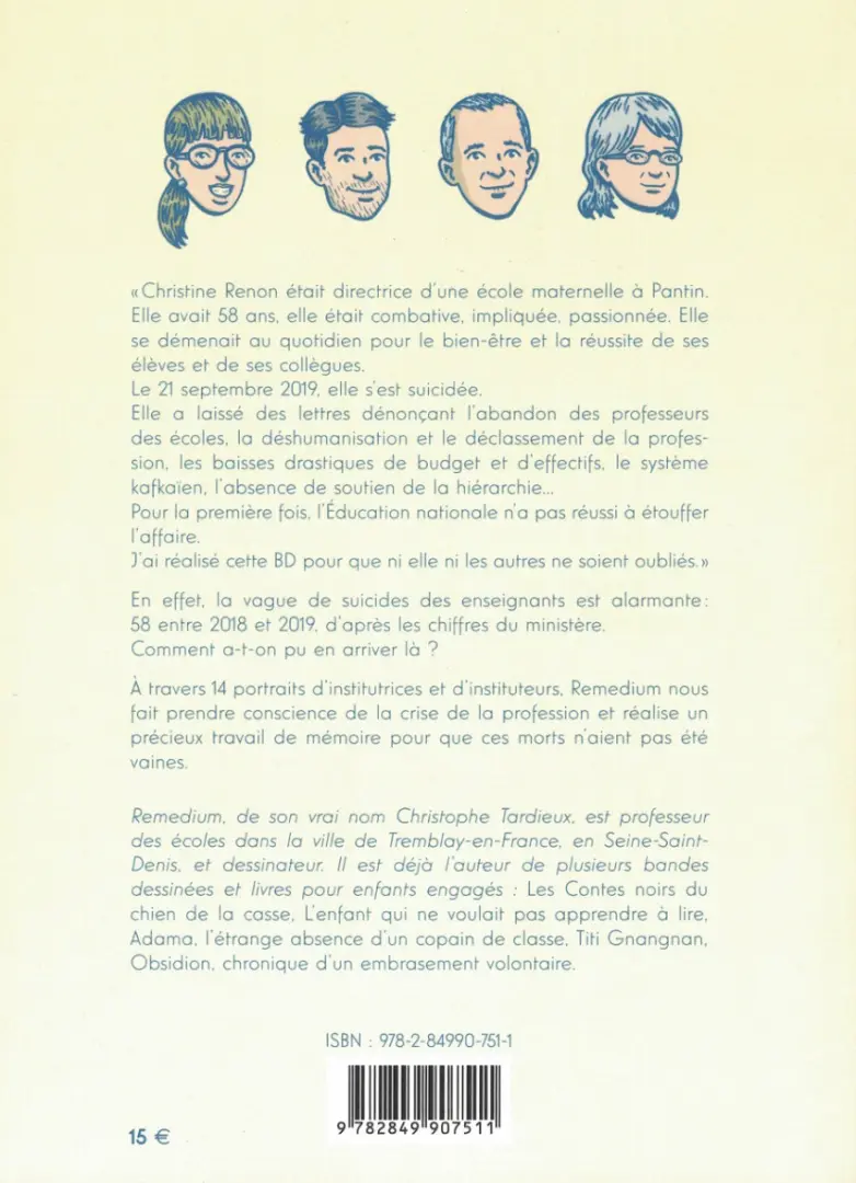 Verso de l'album Cas d'école Histoires d'enseignants ordinaires