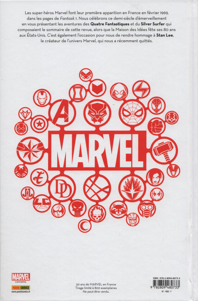 Verso de l'album 50 ans de Marvel en France