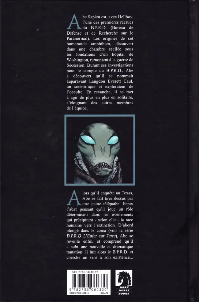 Verso de l'album Abe Sapien Tome 3 Nouvelle espèce
