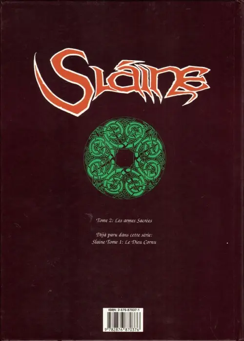 Verso de l'album Sláine Tome 2 Les armes sacrées