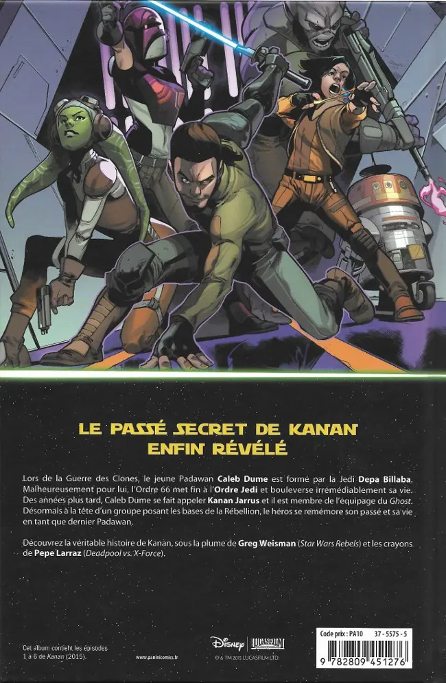 Verso de l'album Star Wars - Kanan Tome 1 Le Dernier Padawan