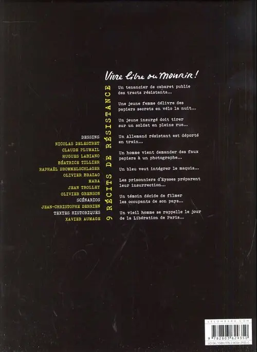 Verso de l'album Vivre libre ou mourir ! 9 récits de résistance