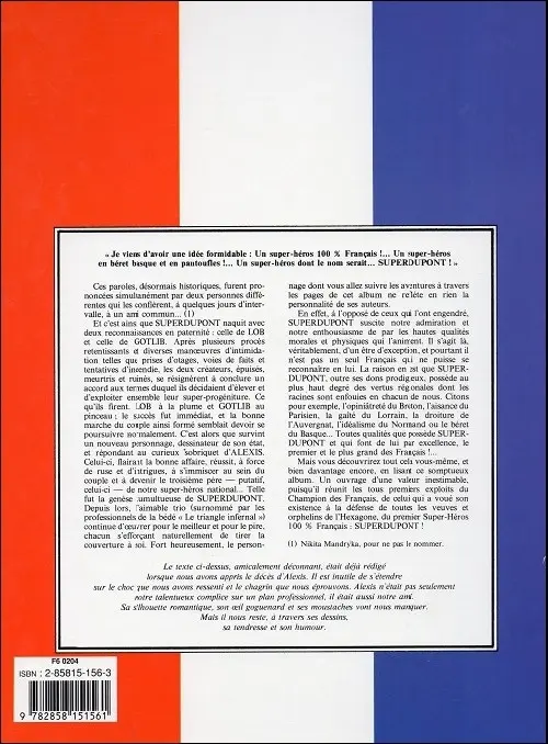 Verso de l'album SuperDupont Tome 1