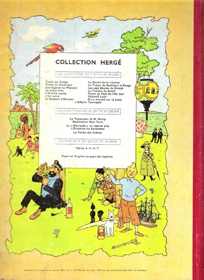 Verso de l'album Tintin Tome 2 Tintin au congo