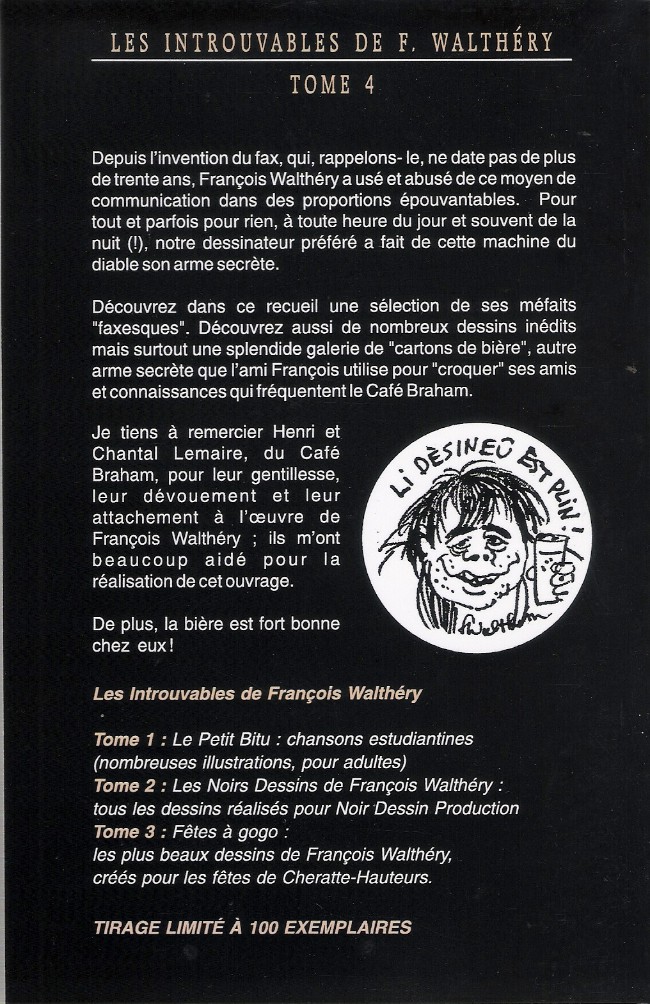 Verso de l'album Les Introuvables de F. Walthéry Tome 4 Fax, Crobards & Co.