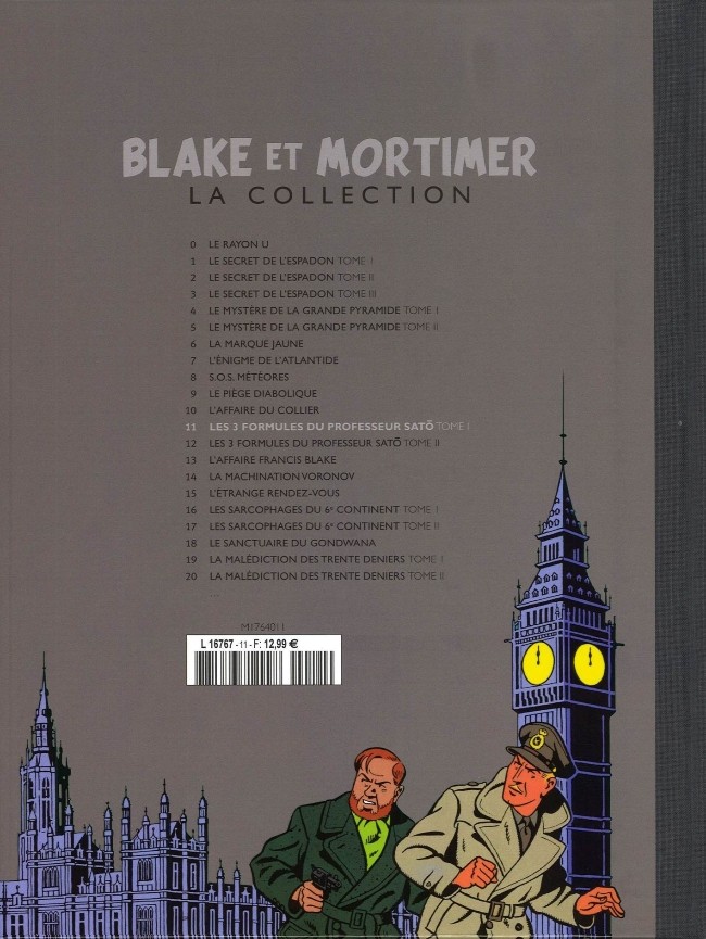 Verso de l'album Blake et Mortimer La Collection Tome 11 Les 3 formules du professeur Satô - Tome I - Mortimer à Tokyo