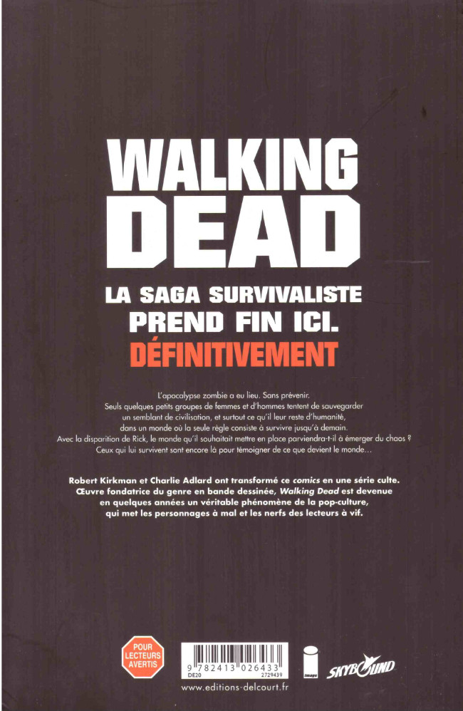 Verso de l'album Walking Dead Tome 33 Épilogue