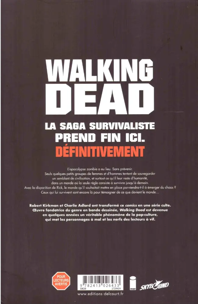 Verso de l'album Walking Dead Tome 33 Épilogue