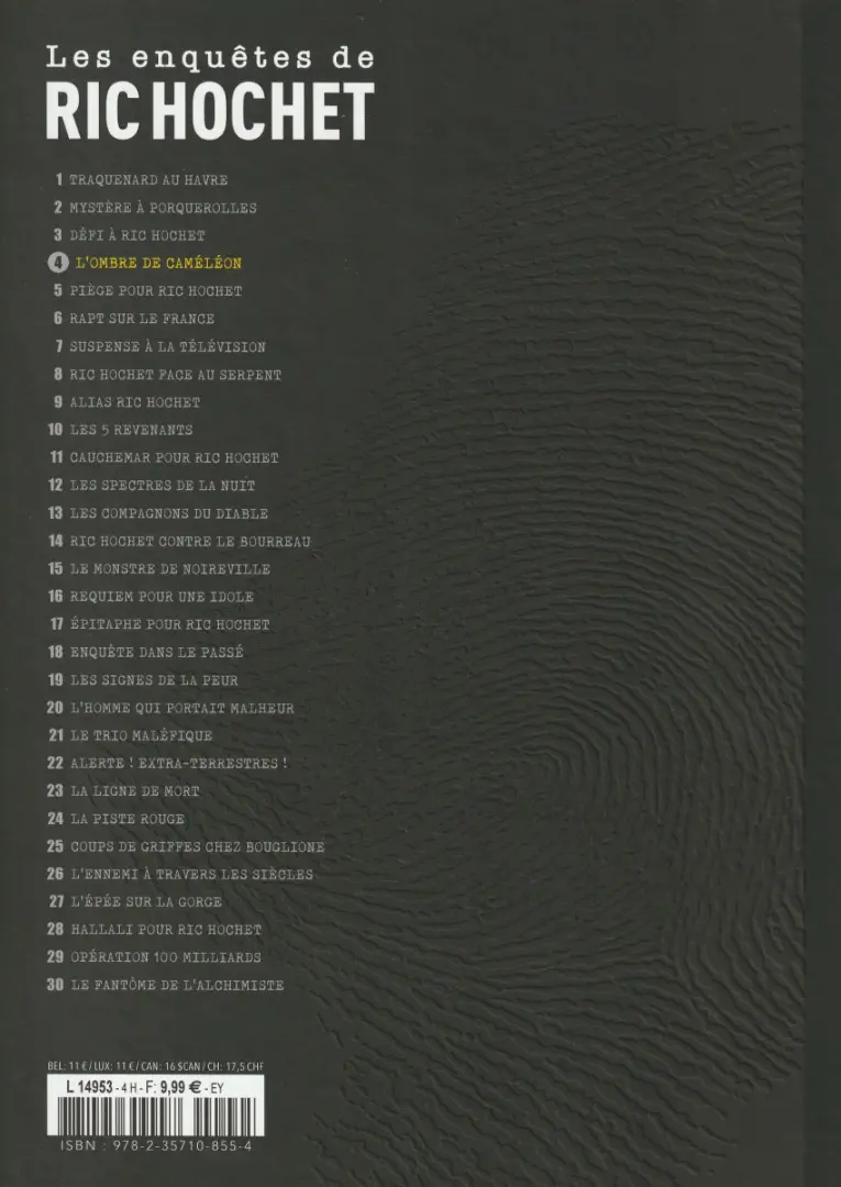 Verso de l'album Les enquêtes de Ric Hochet Tome 4 L'Ombre de Caméléon