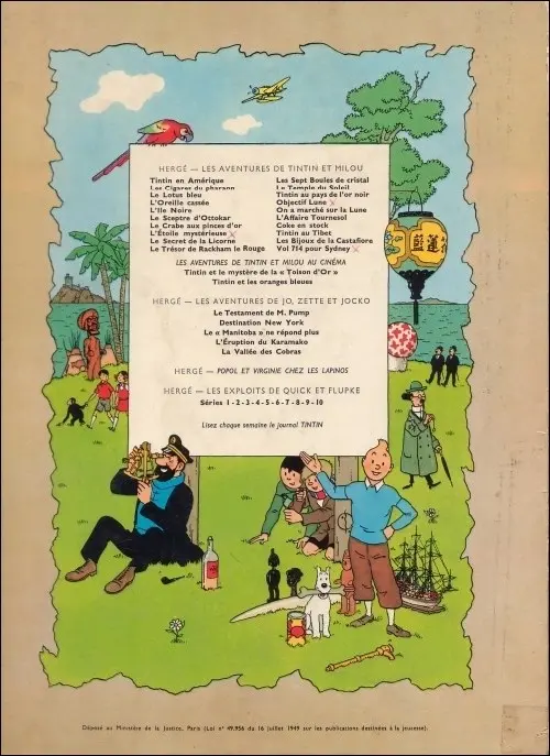Verso de l'album Tintin Tome 13 Les 7 boules de cristal
