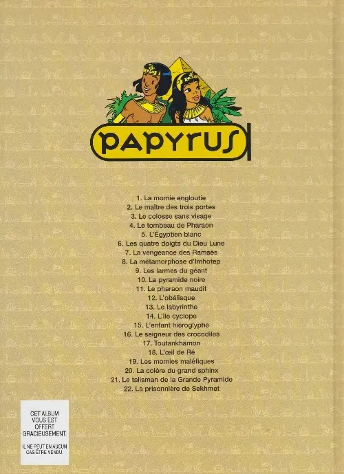 Verso de l'album Papyrus Tome 17 Toutankhamon le pharaon assassiné