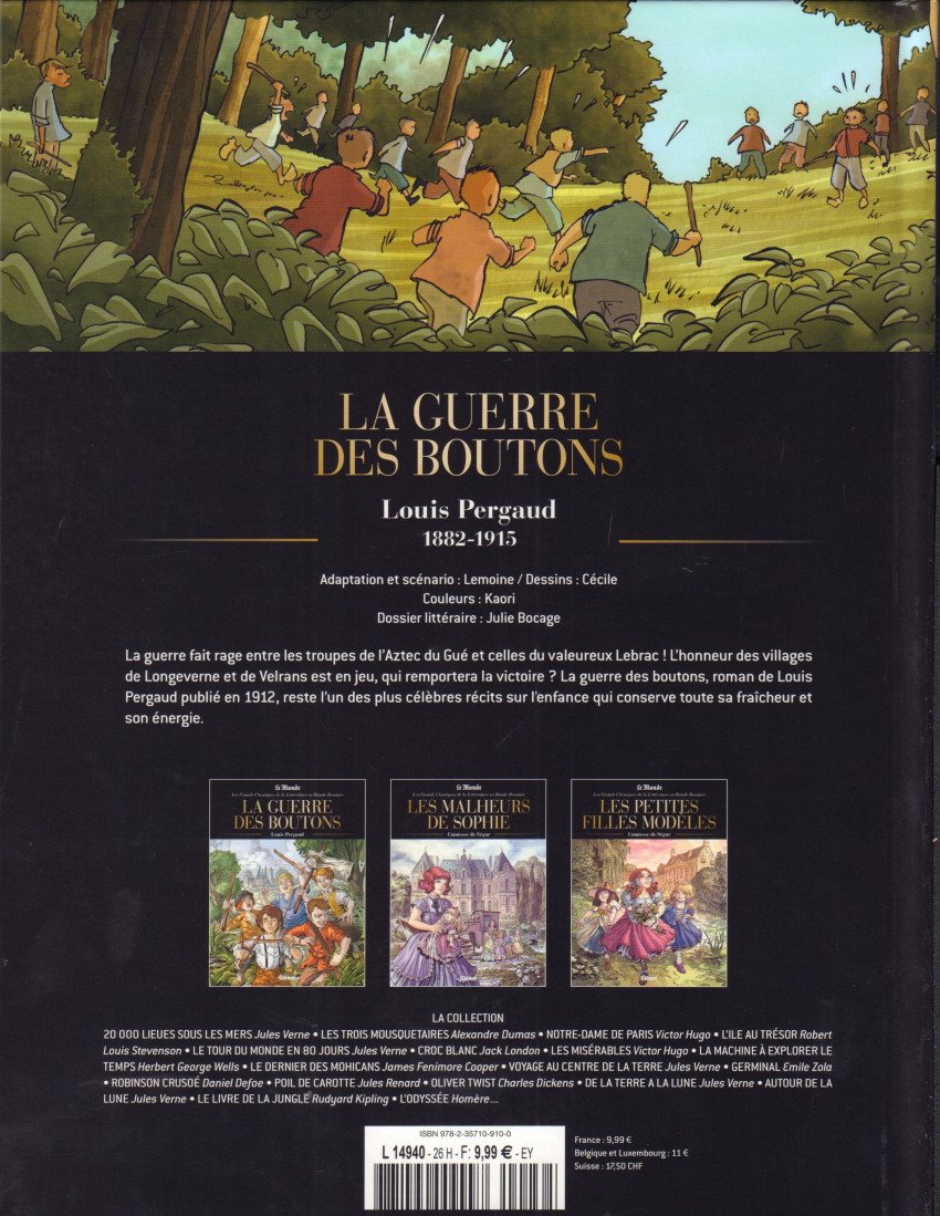 Verso de l'album Les Grands Classiques de la littérature en bande dessinée Tome 42 La Guerre des Boutons