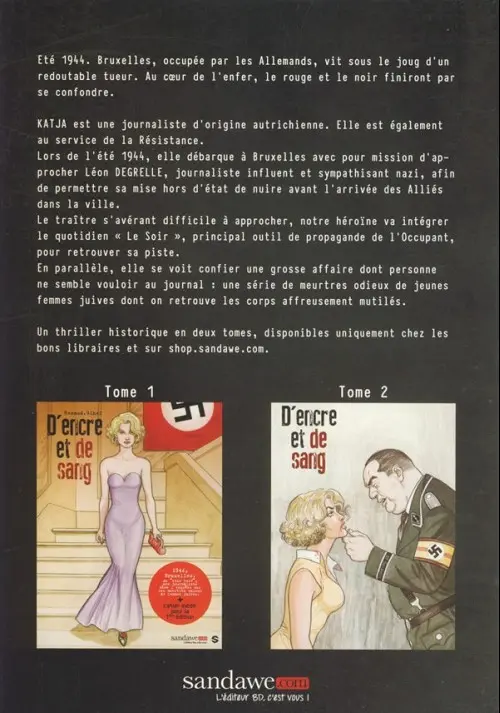 Verso de l'album D'Encre et de Sang Tome 2 Bruxelles sous l'occupation