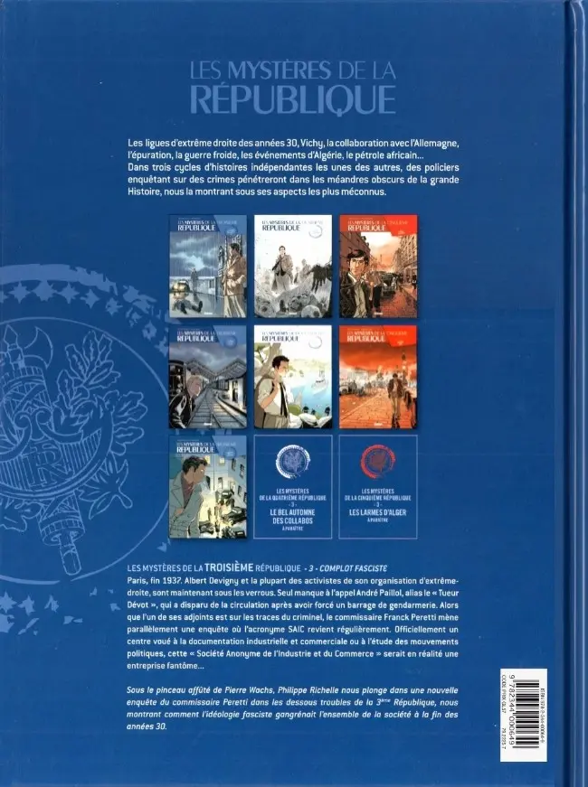 Verso de l'album Les Mystères de la Troisième République Tome 3 Complot fasciste