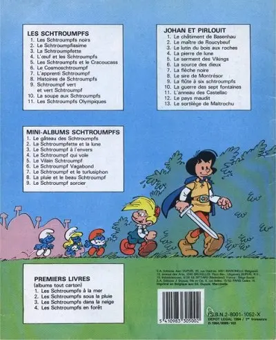 Verso de l'album Les Schtroumpfs Tome 3 Le farceur schtroumpfé