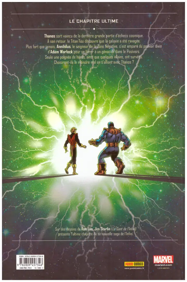 Verso de l'album Thanos : La fin de l'infini