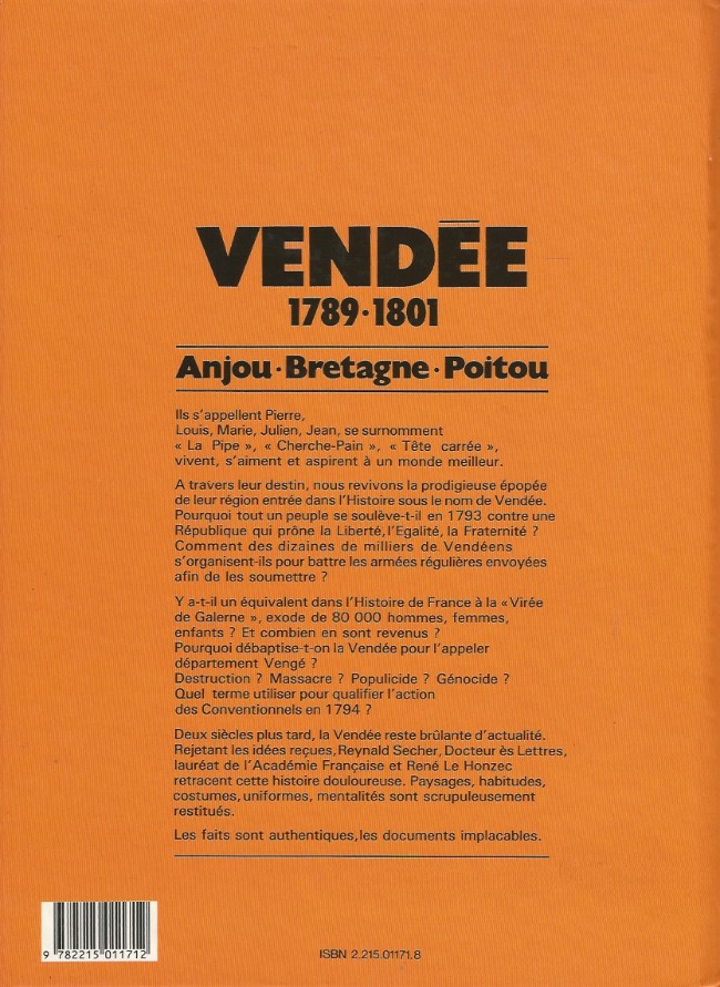 Verso de l'album Vendée - 1789/1801 - Anjou - Bretagne - Poitou