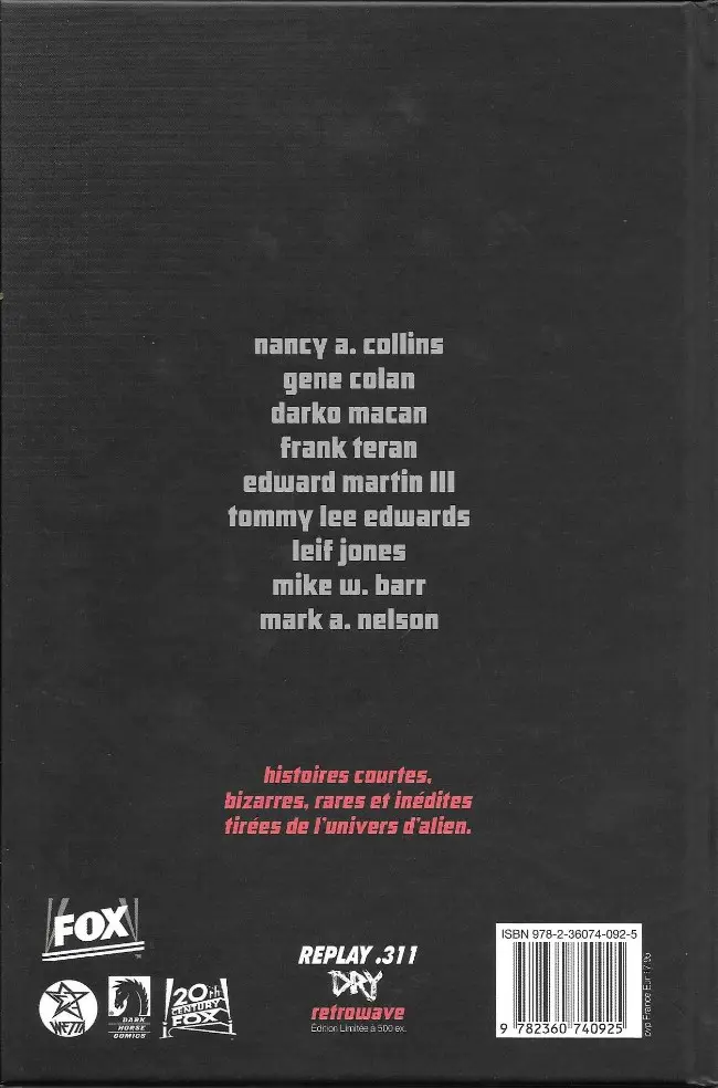 Verso de l'album Aliens : Xénologie