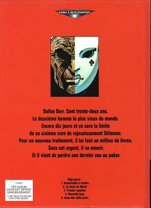 Verso de l'album Dallas Barr Tome 1 Immortalité à vendre